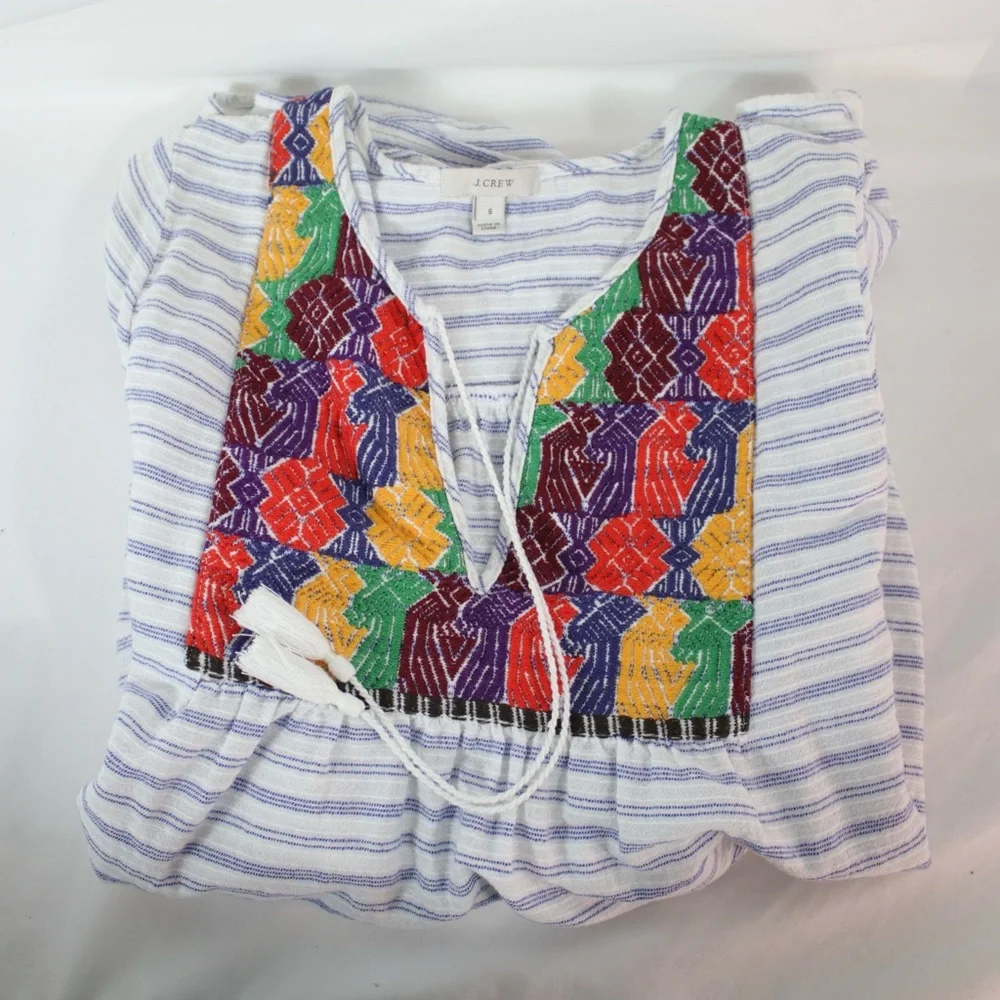 J.Crew White Striped‎ Embroidered Front Tunic Womens Size S